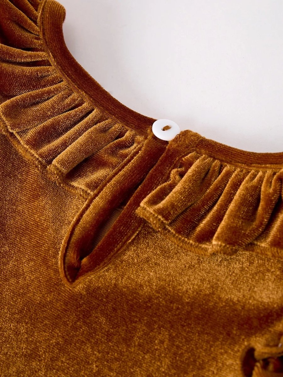 Rylee Faith Designs Autumn Brown Velvet Girls Dress for Stylish Comfort and Warmth - Everetts Place Boutique - 