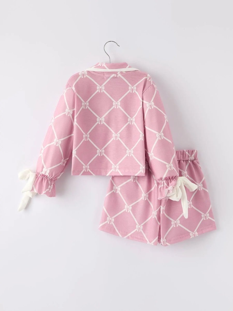 Rylee Faith Designs Autumn Check Bow Girls Lapel Pajamas - Everetts Place Boutique - 