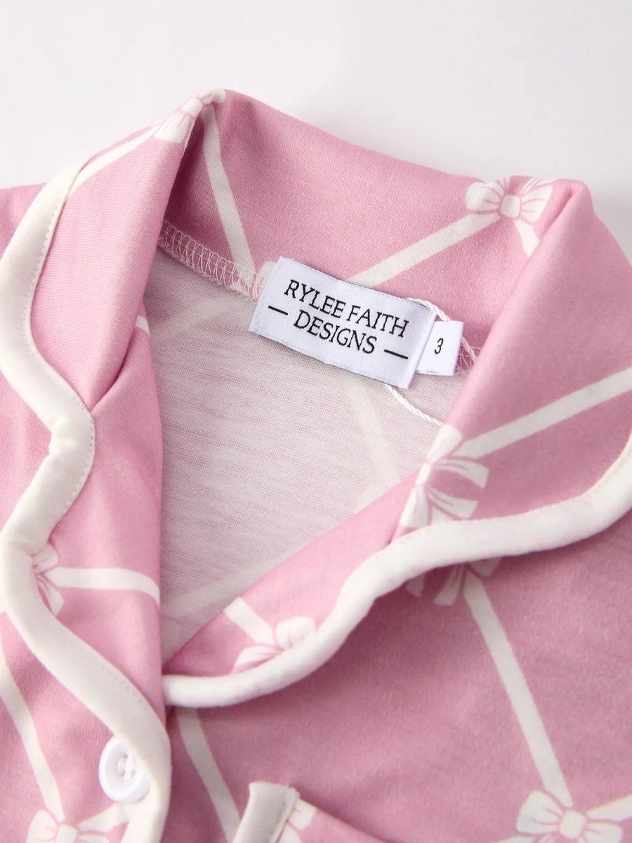 Rylee Faith Designs Autumn Check Bow Girls Lapel Pajamas - Everetts Place Boutique - 