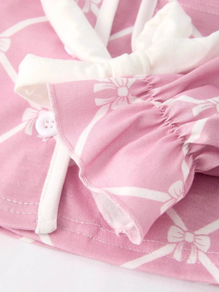 Rylee Faith Designs Autumn Check Bow Girls Lapel Pajamas - Everetts Place Boutique - 