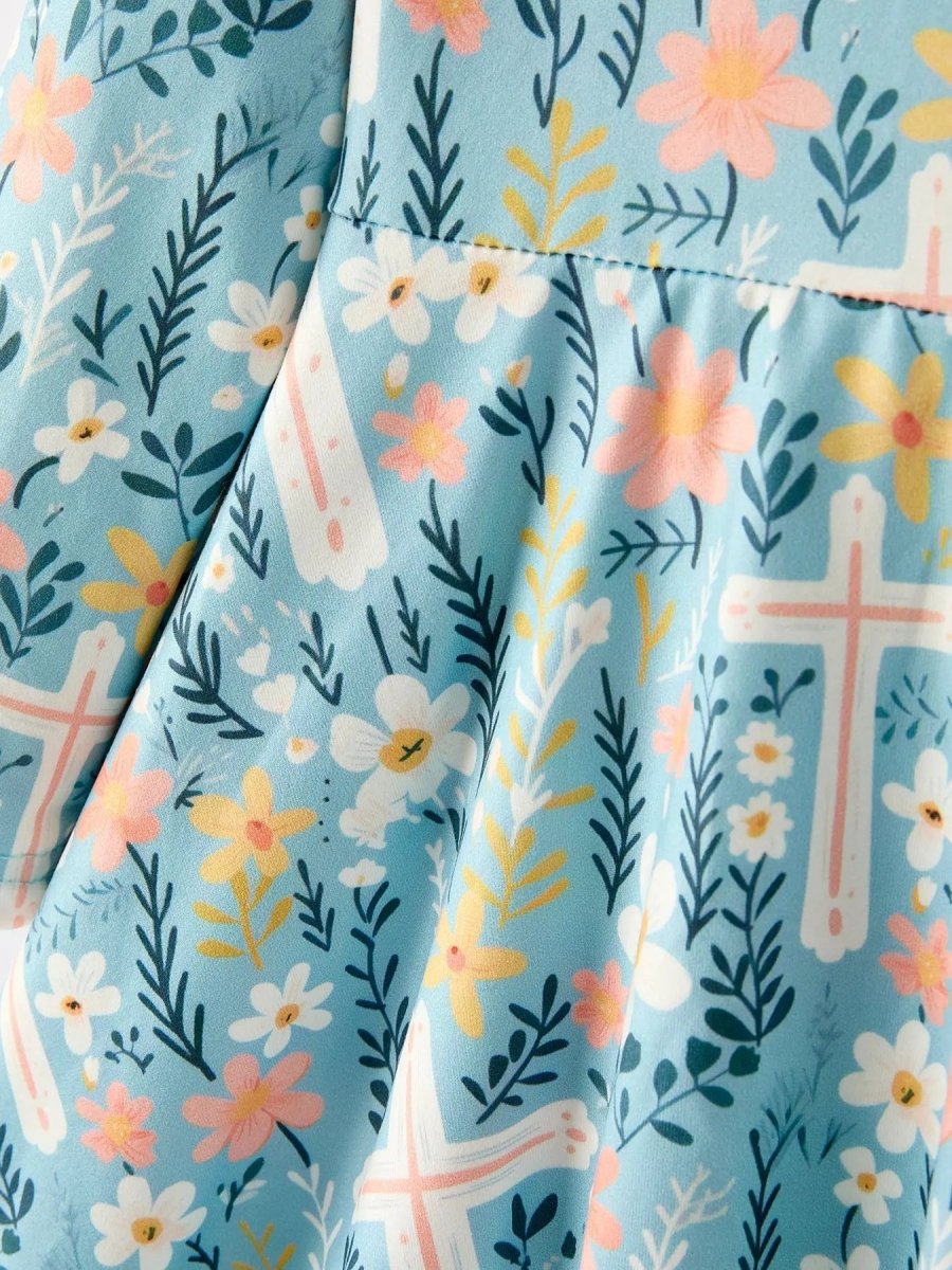 Rylee Faith Designs Autumn Christmas Girls Cross Floral Milk Silk Dress - Everetts Place Boutique - 