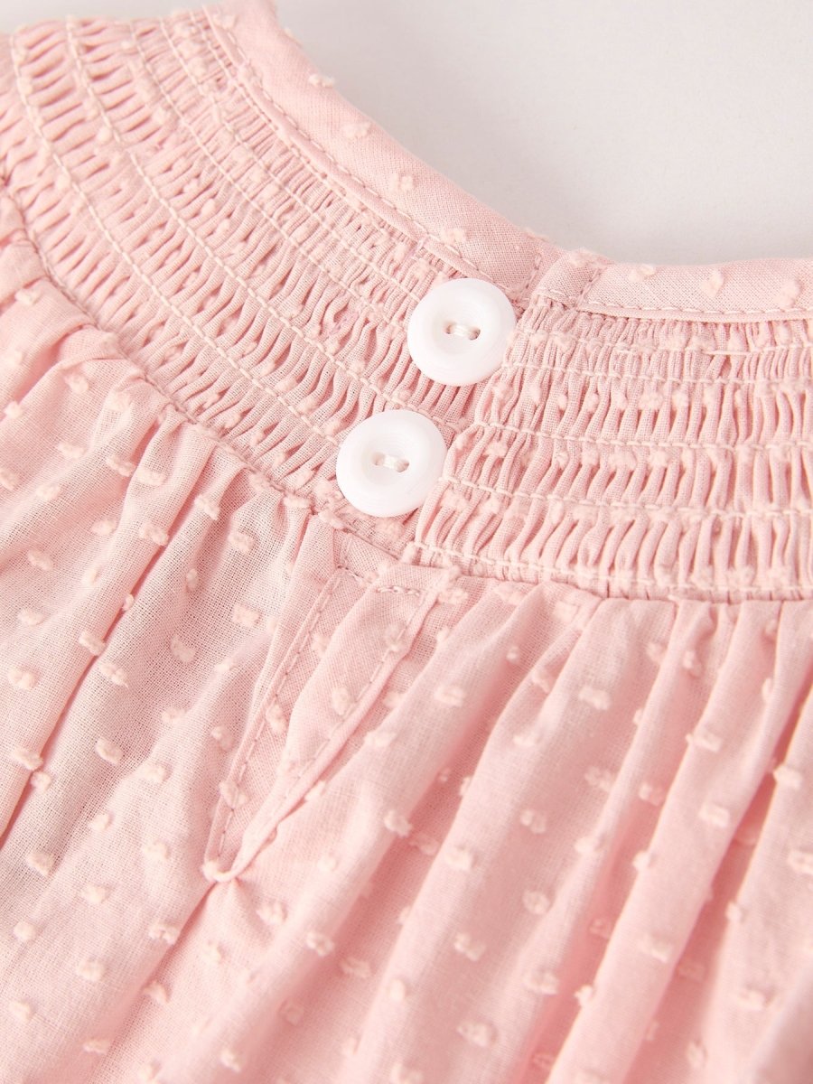 Rylee Faith Designs Autumn Halloween Pink Ghost Embroidered Floral Smock Romper - Everetts Place Boutique - 