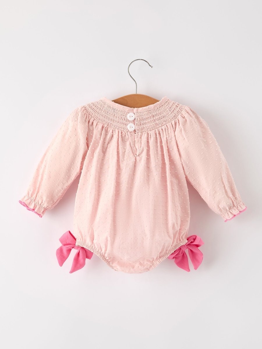 Rylee Faith Designs Autumn Halloween Pink Ghost Embroidered Floral Smock Romper - Everetts Place Boutique - 