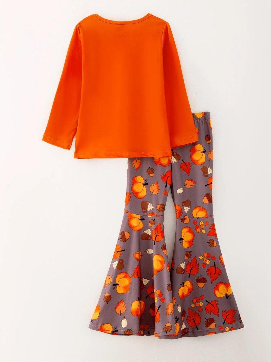 Rylee Faith Designs Autumn Leaves Pine Cone Stripe Print Girls Clothing Set - Everetts Place Boutique - 