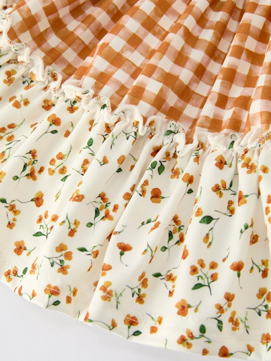 Rylee Faith Designs Autumn Patchwork Floral & Plaid Long Sleeve Girls Dress - 