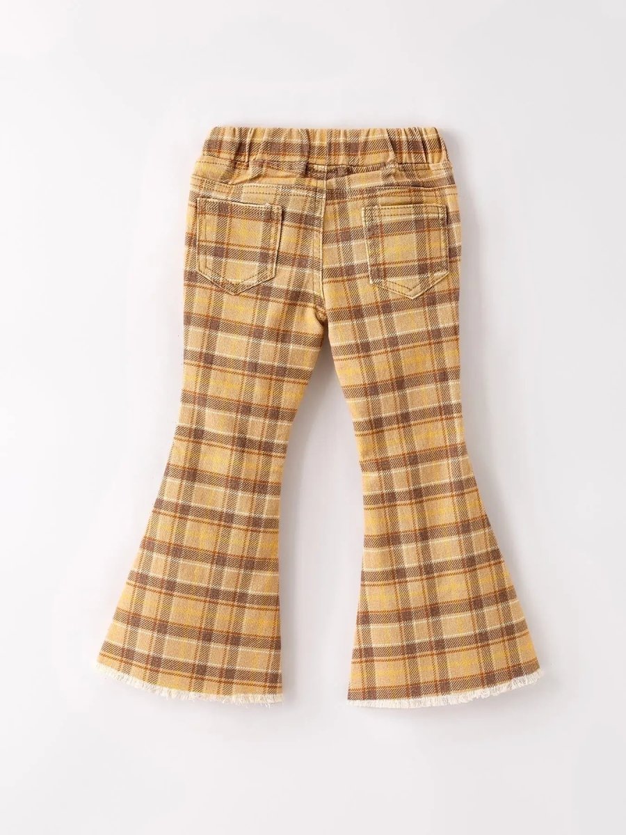 Rylee Faith Designs Autumn Thanksgiving Halloween Yellow and Brown Plaid Girls Jeans - Everetts Place Boutique - 