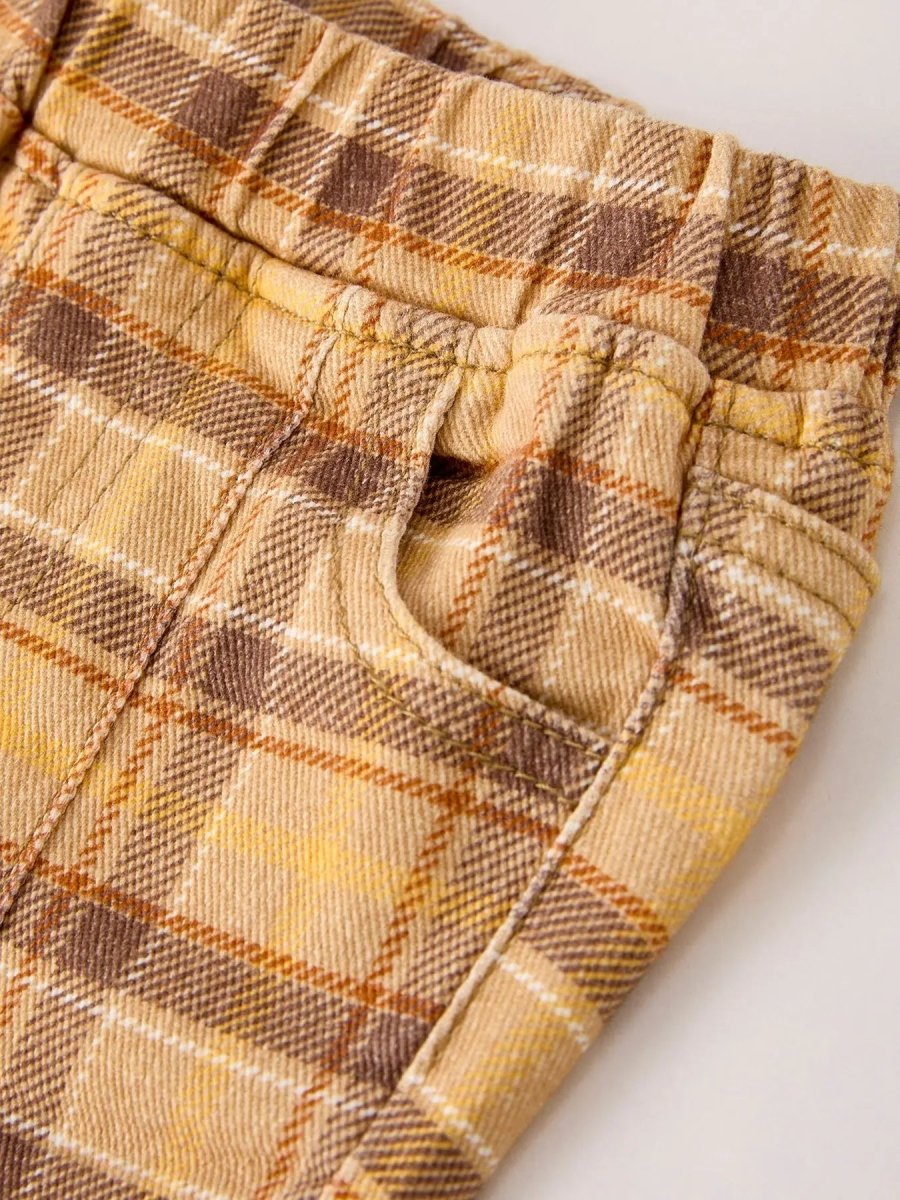 Rylee Faith Designs Autumn Thanksgiving Halloween Yellow and Brown Plaid Girls Jeans - Everetts Place Boutique - 