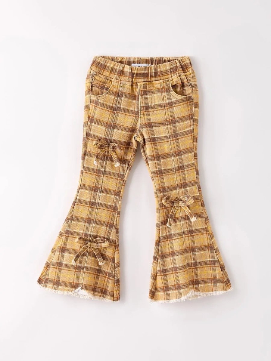 Rylee Faith Designs Autumn Thanksgiving Halloween Yellow and Brown Plaid Girls Jeans - Everetts Place Boutique - 