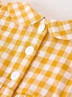 Rylee Faith Designs Autumn Thanksgiving Yellow Plaid Turkey Pumpkin Embroidery Smock Girls Romper - 