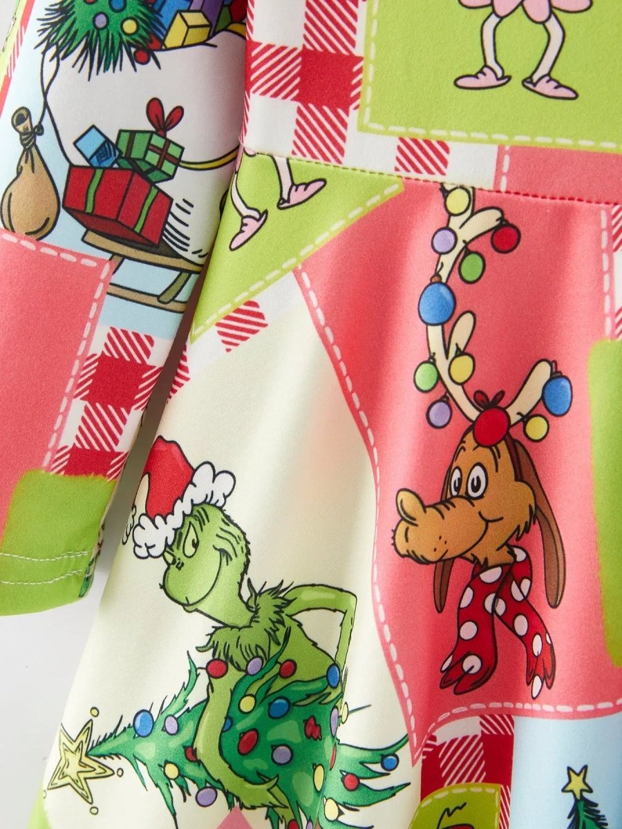 Rylee Faith Designs Autumn Winter Character Christmas Tree Print Girls Dress - Everetts Place Boutique - 