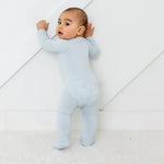 Bestaroo Baby Blue Bamboo Footie With 2 Way Zipper And Fold Over Mittens - 