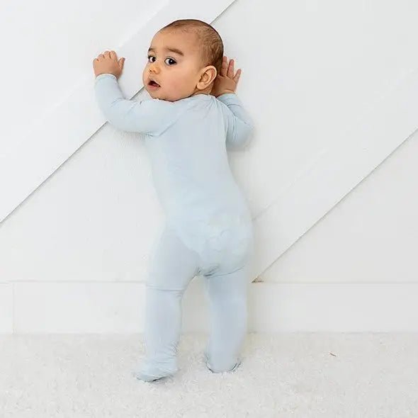 Bestaroo Baby Blue Bamboo Footie With 2 Way Zipper And Fold Over Mittens - 