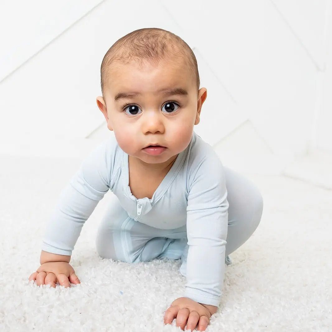Bestaroo Baby Blue Bamboo Footie With 2 Way Zipper And Fold Over Mittens - 
