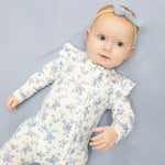 Angel Dear Baby Blue Vines Floral - 2 Way Ruffle Sleeve Zipper Footie - 