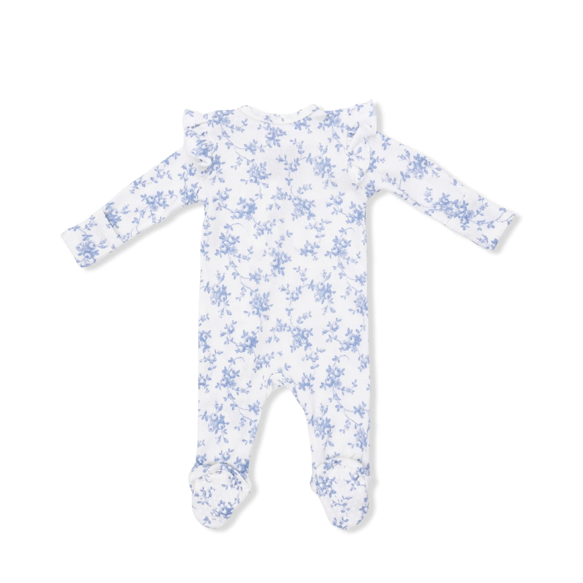 Angel Dear Baby Blue Vines Floral - 2 Way Ruffle Sleeve Zipper Footie - 