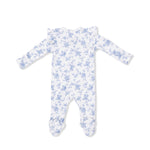 Angel Dear Baby Blue Vines Floral - 2 Way Ruffle Sleeve Zipper Footie - 