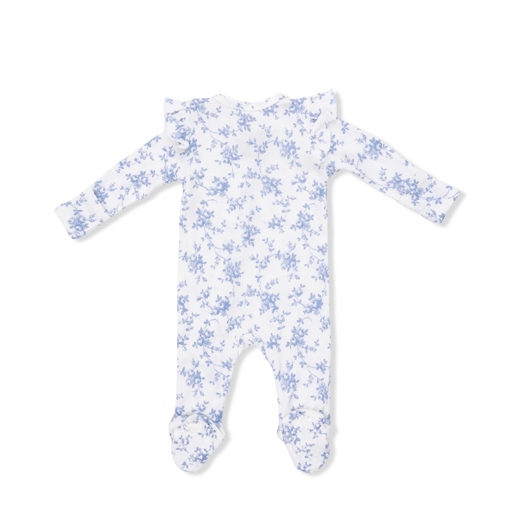 Angel Dear Baby Blue Vines Floral - 2 Way Ruffle Sleeve Zipper Footie - 