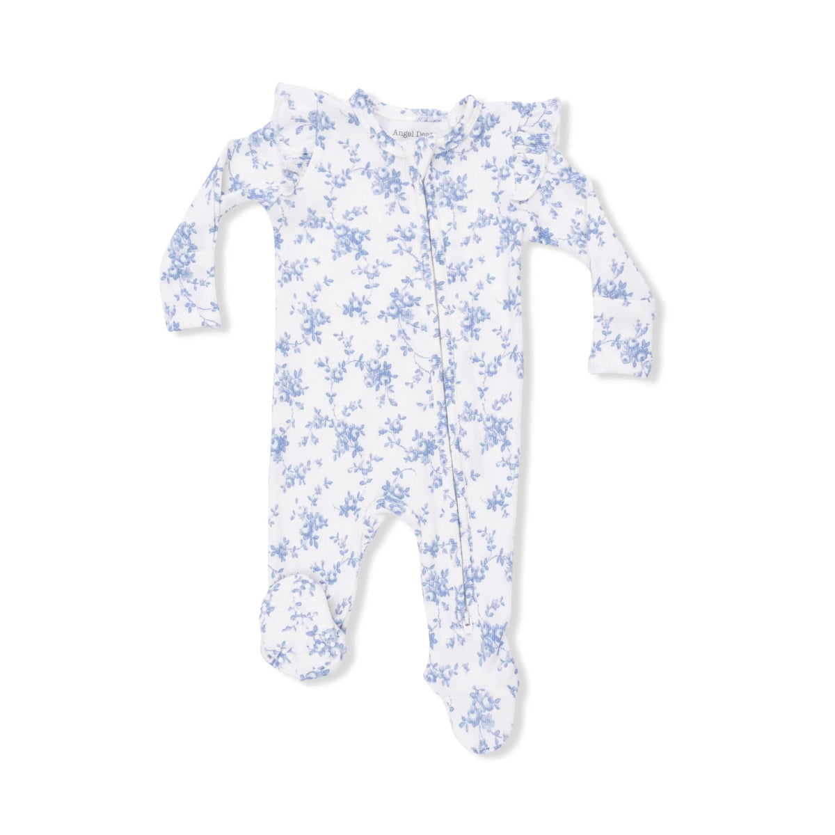 Angel Dear Baby Blue Vines Floral - 2 Way Ruffle Sleeve Zipper Footie - 