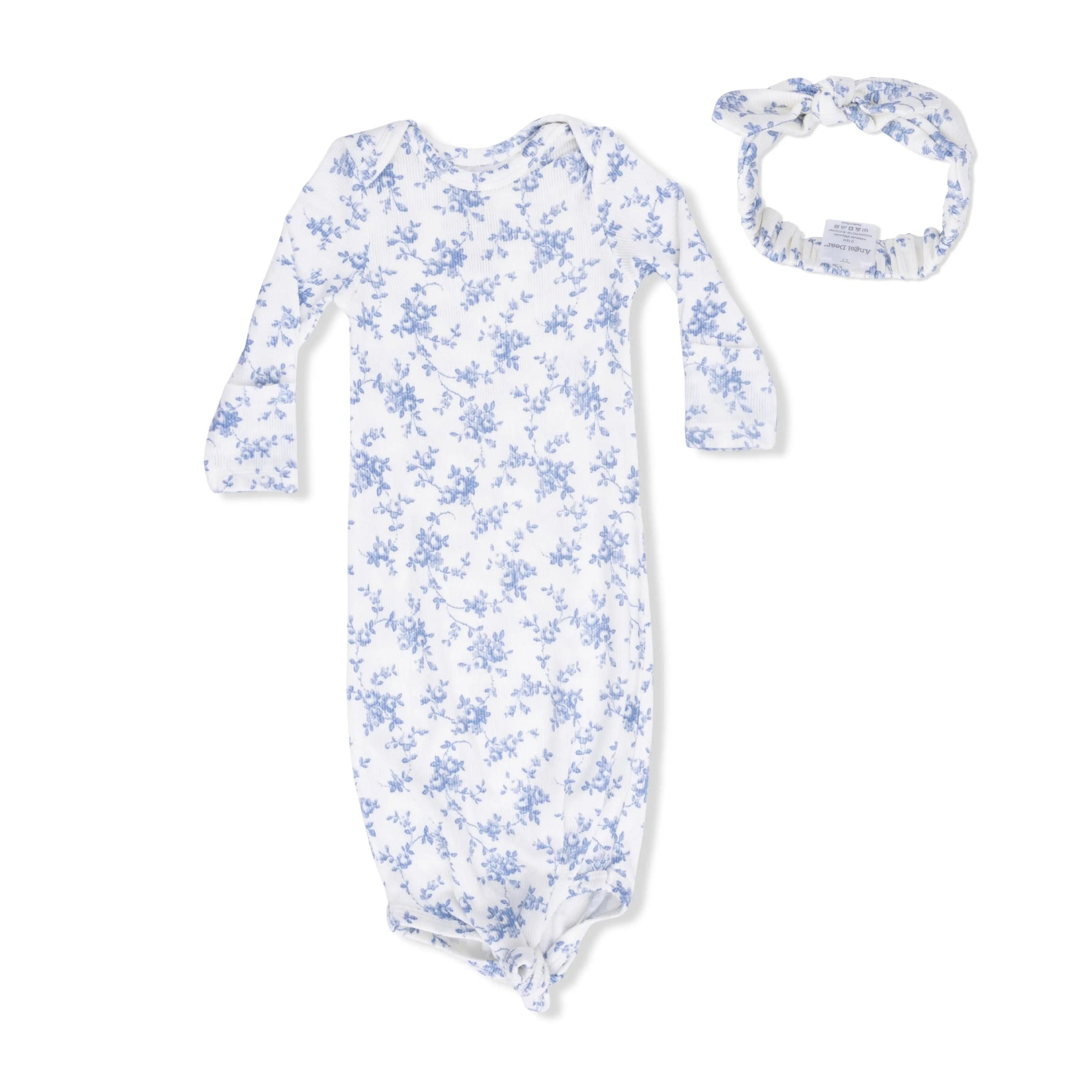 Angel Dear Baby Blue Vines Floral - Knotted Gown and Headband - 