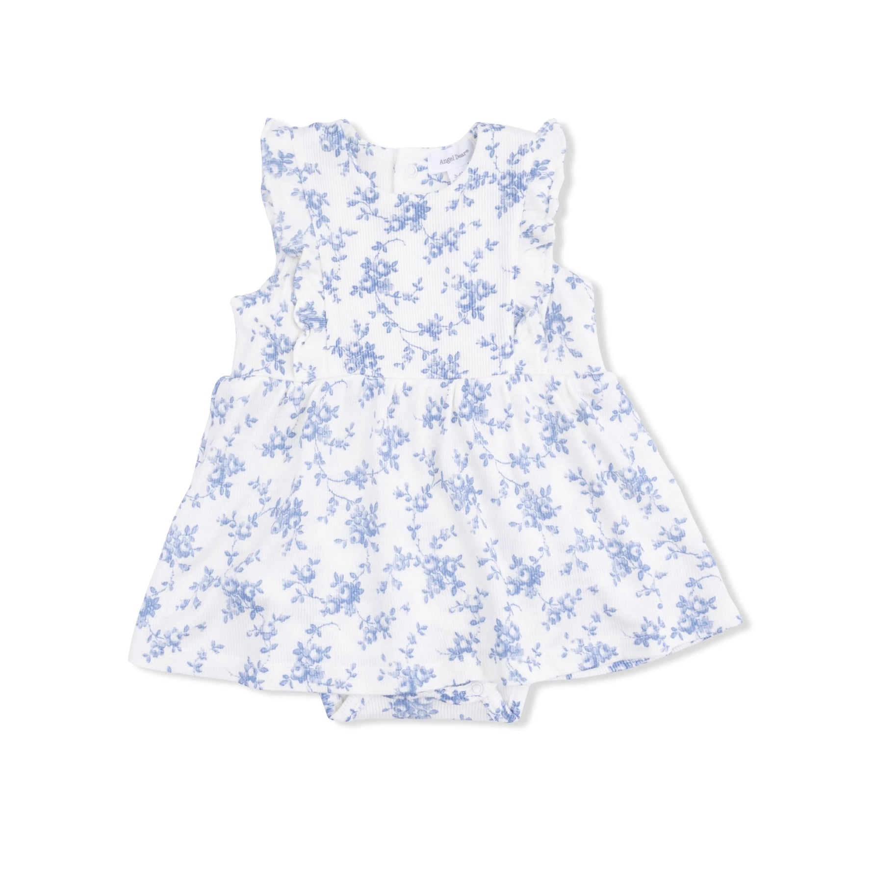 Angel Dear Baby Blue Vines Floral - Ruffle Bodysuit Dress - 