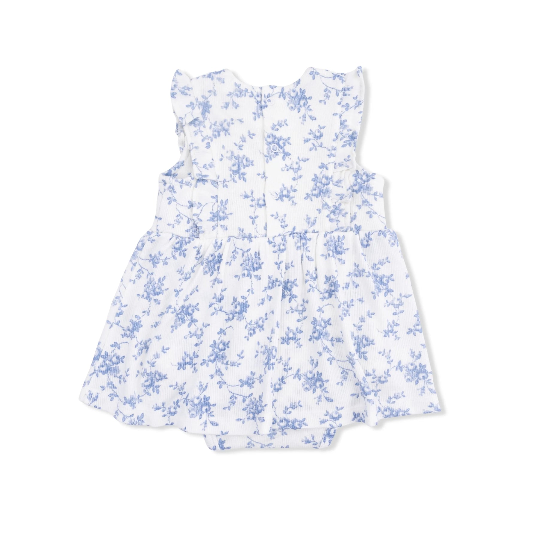 Angel Dear Baby Blue Vines Floral - Ruffle Bodysuit Dress - 