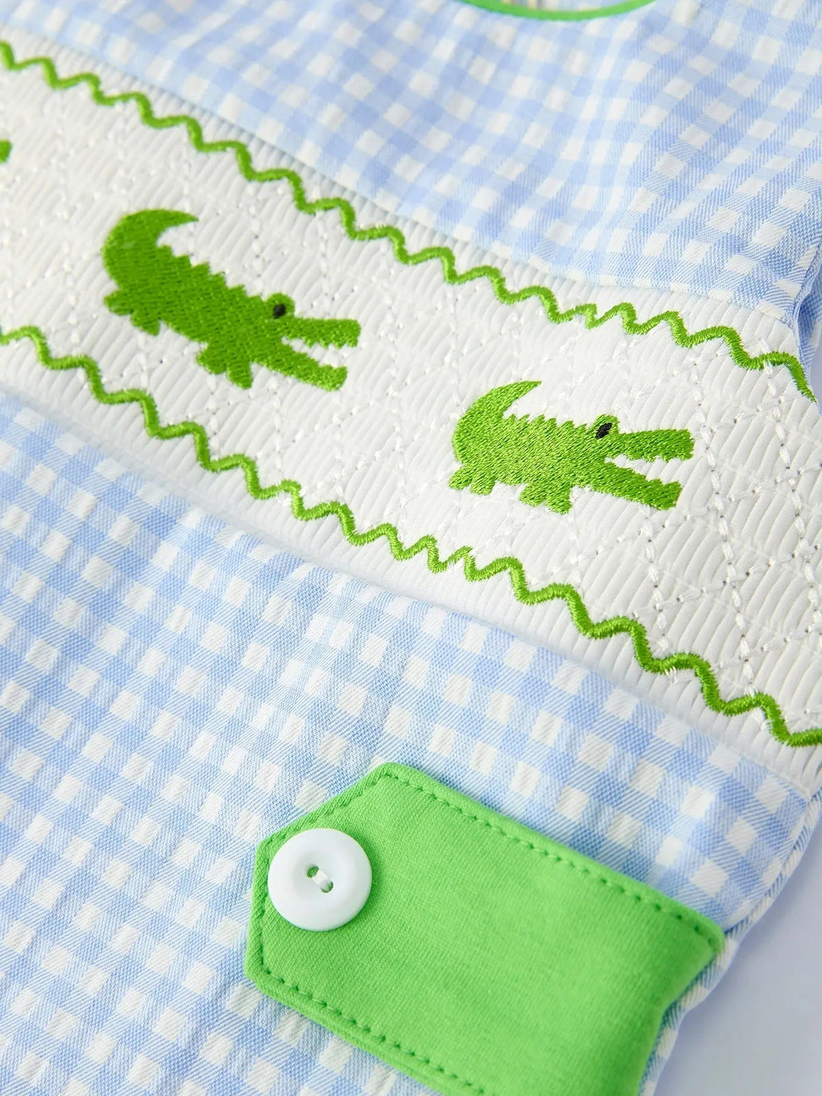 Rylee Faith Designs Baby Boys Summer Crocodile Embroidered Smocked Romper - 