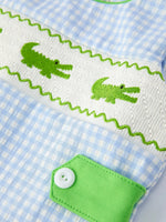 Rylee Faith Designs Baby Boys Summer Crocodile Embroidered Smocked Romper - 
