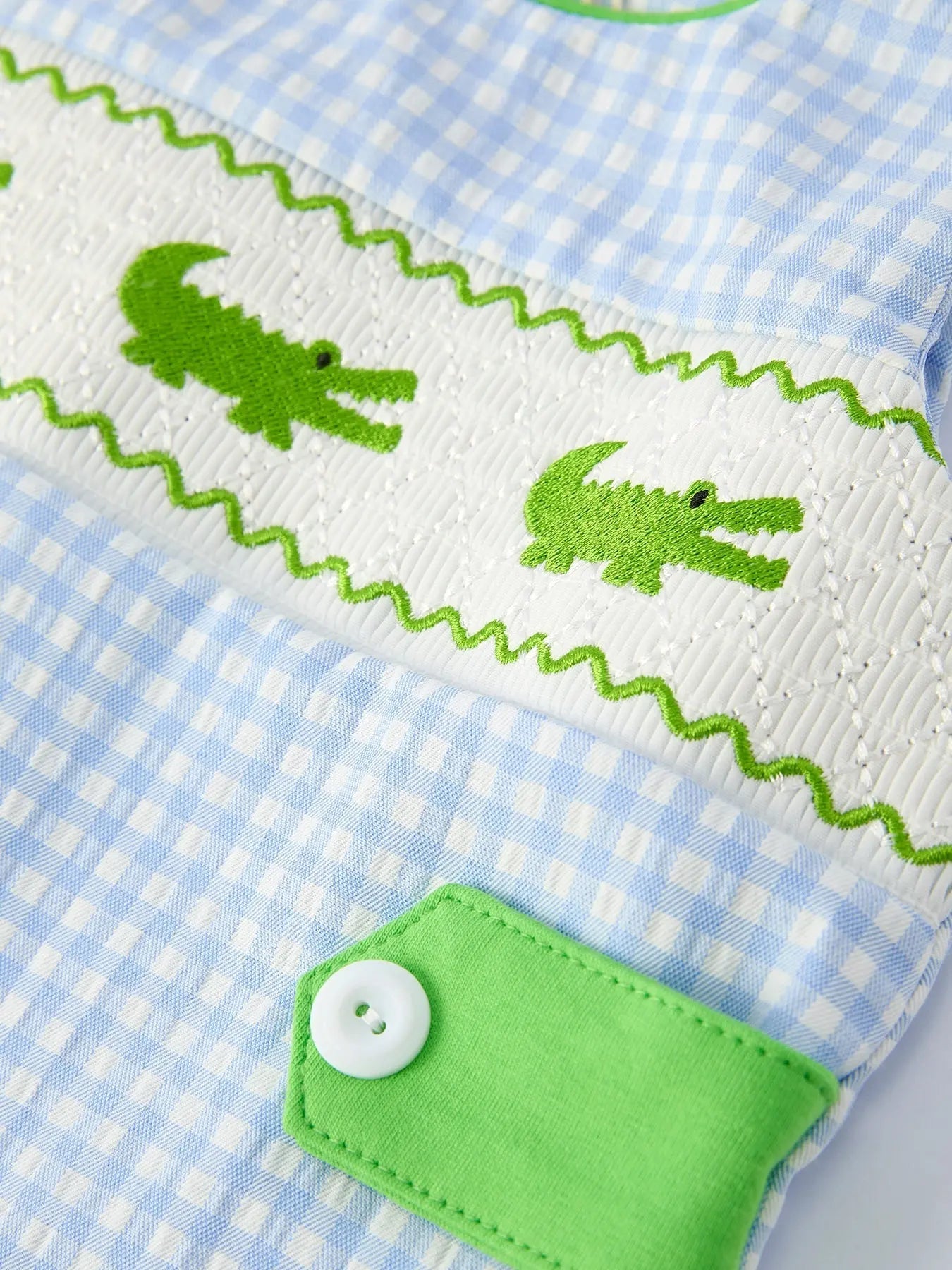 Rylee Faith Designs Baby Boys Summer Crocodile Embroidered Smocked Romper - 