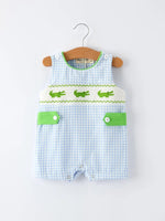 Rylee Faith Designs Baby Boys Summer Crocodile Embroidered Smocked Romper - 