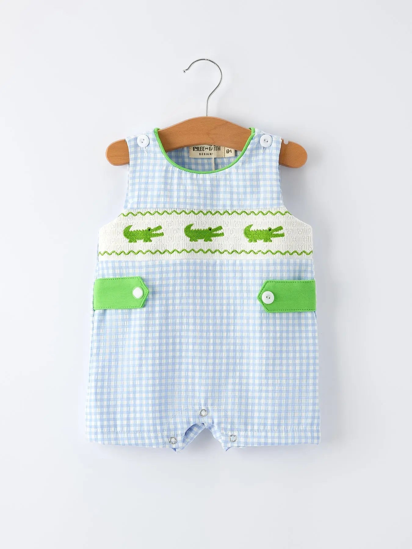 Rylee Faith Designs Baby Boys Summer Crocodile Embroidered Smocked Romper - 