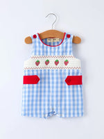 Rylee Faith Designs Baby Boys Summer Strawberry Embroidered Smocked Romper - 