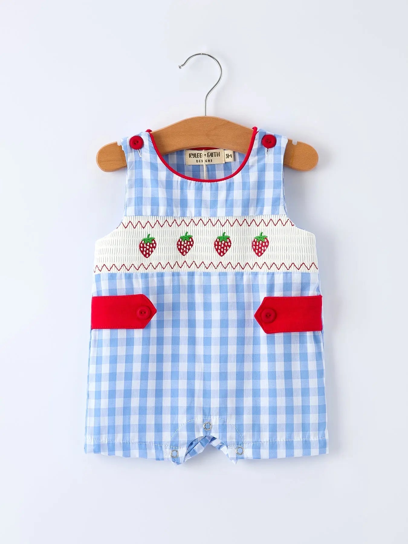 Rylee Faith Designs Baby Boys Summer Strawberry Embroidered Smocked Romper - 