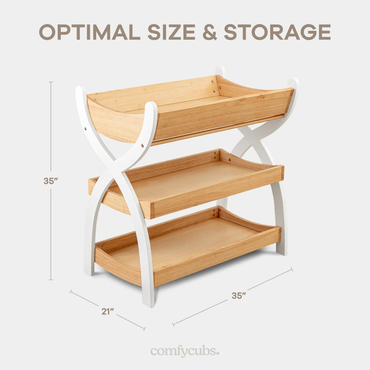 Comfy Cubs Baby Changing Table by Comfy Cubs - Natural Wood With White Legs - 