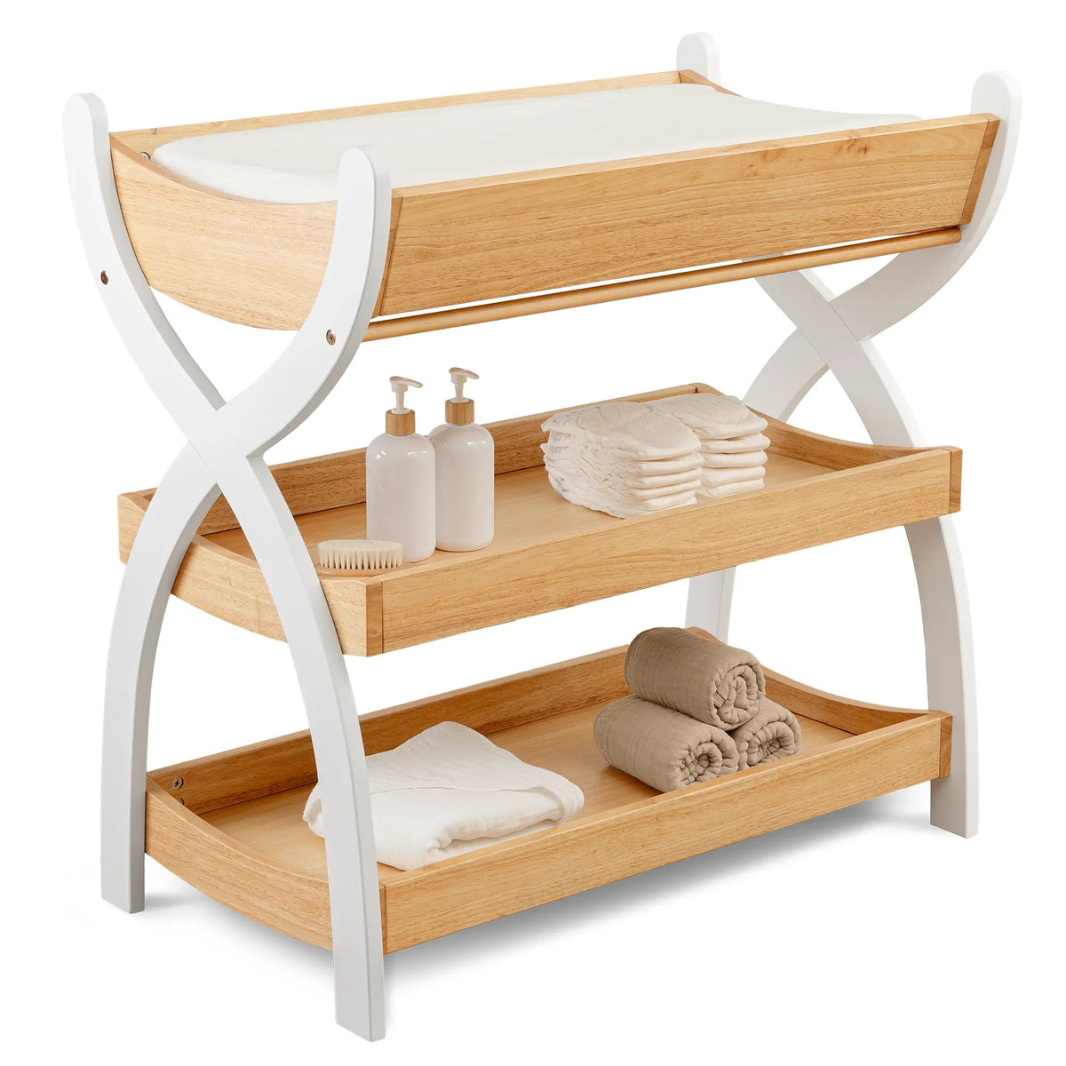 Comfy Cubs Baby Changing Table by Comfy Cubs - Natural Wood With White Legs - 