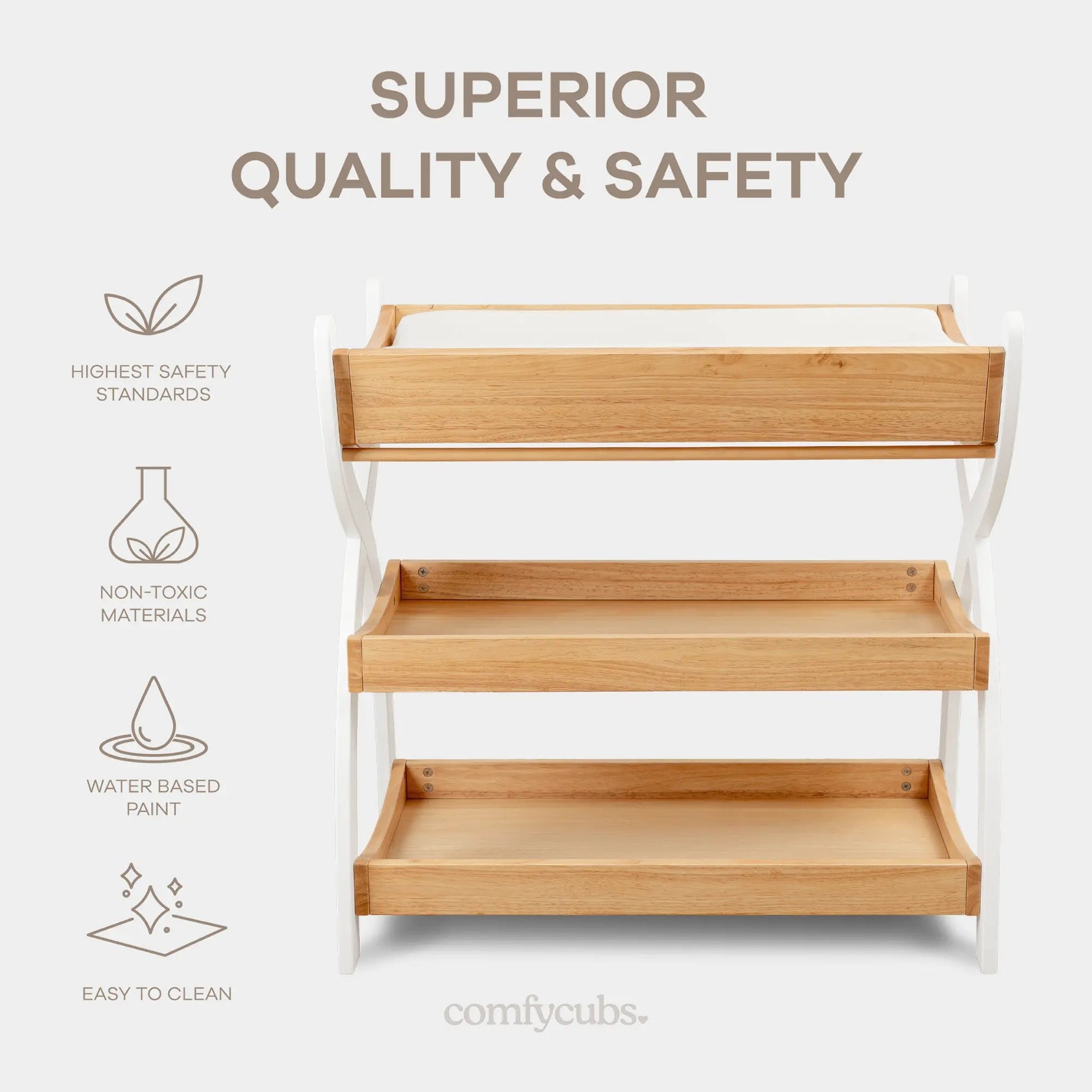 Comfy Cubs Baby Changing Table by Comfy Cubs - Natural Wood With White Legs - 