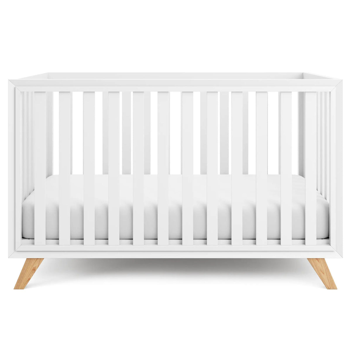 Comfy Cubs Baby Crib for 0 to 3 Years - White Bars and Frame and Natural Wood Leg - 