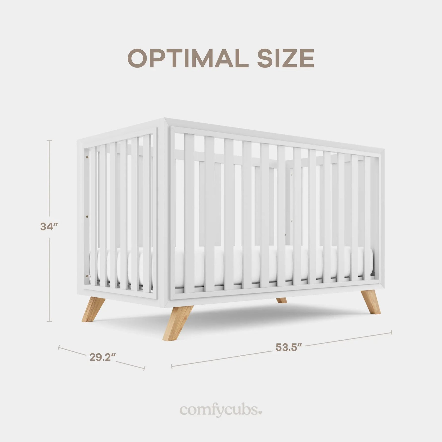 Comfy Cubs Baby Crib for 0 to 3 Years - White Bars and Frame and Natural Wood Leg - 