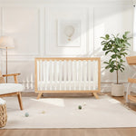 Comfy Cubs Baby Crib for 0 to 3 Years - White Bars and Natural Wood Frame and Legs - 