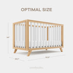 Comfy Cubs Baby Crib for 0 to 3 Years - White Bars and Natural Wood Frame and Legs - 