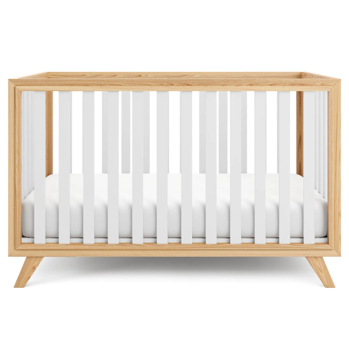 Comfy Cubs Baby Crib for 0 to 3 Years - White Bars and Natural Wood Frame and Legs - 