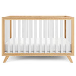 Comfy Cubs Baby Crib for 0 to 3 Years - White Bars and Natural Wood Frame and Legs - 