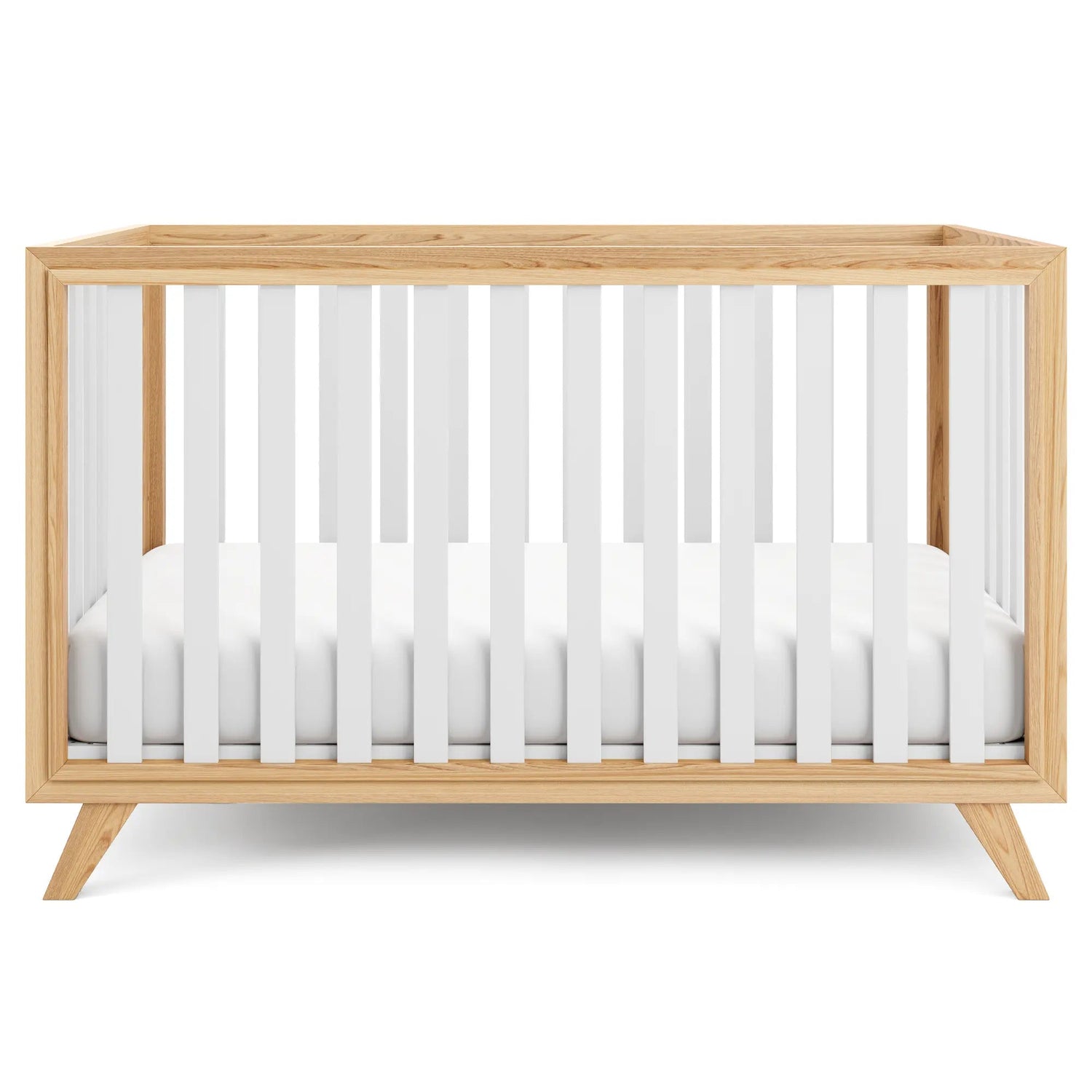 Comfy Cubs Baby Crib for 0 to 3 Years - White Bars and Natural Wood Frame and Legs - 