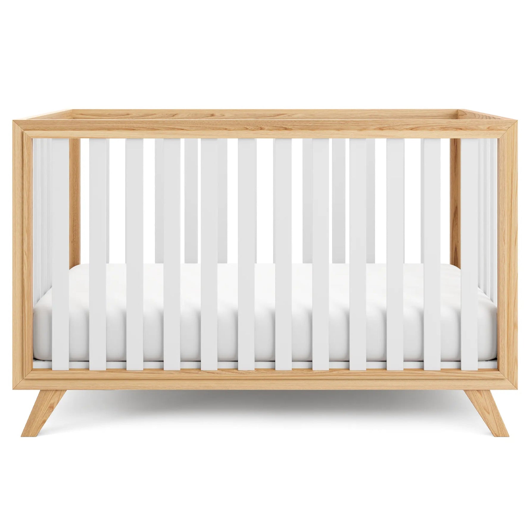 Comfy Cubs Baby Crib for 0 to 3 Years - White Bars and Natural Wood Frame and Legs - 