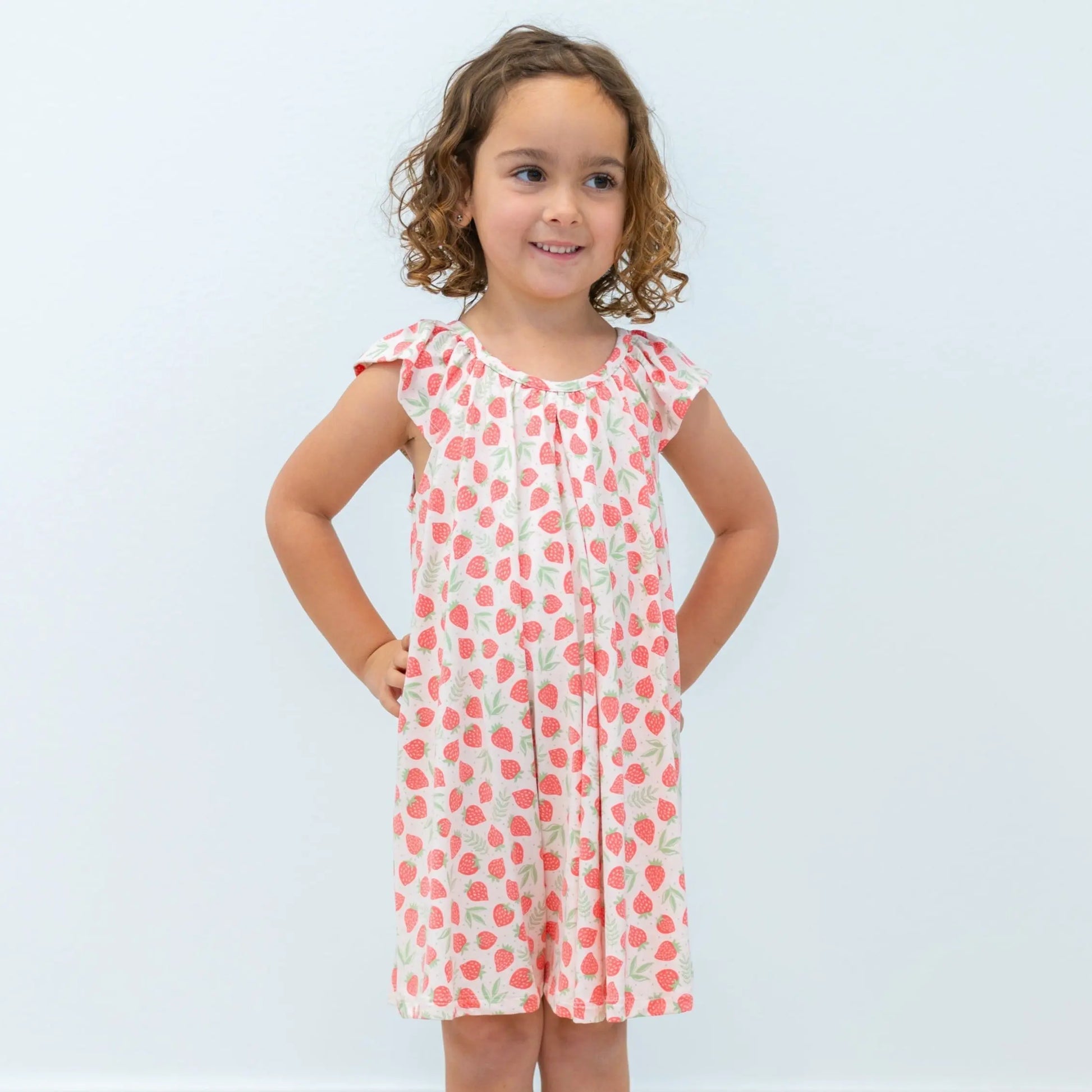 Baby Doll Dress for Girls with Scoop Neck and Flutter Sleeves in Lightweight Fabric Sweet Bamboo