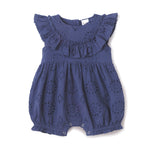 Tesa Babe Baby Eyelet Romper Blue Cotton Ruffle One - Piece for GirlsEveretts Place