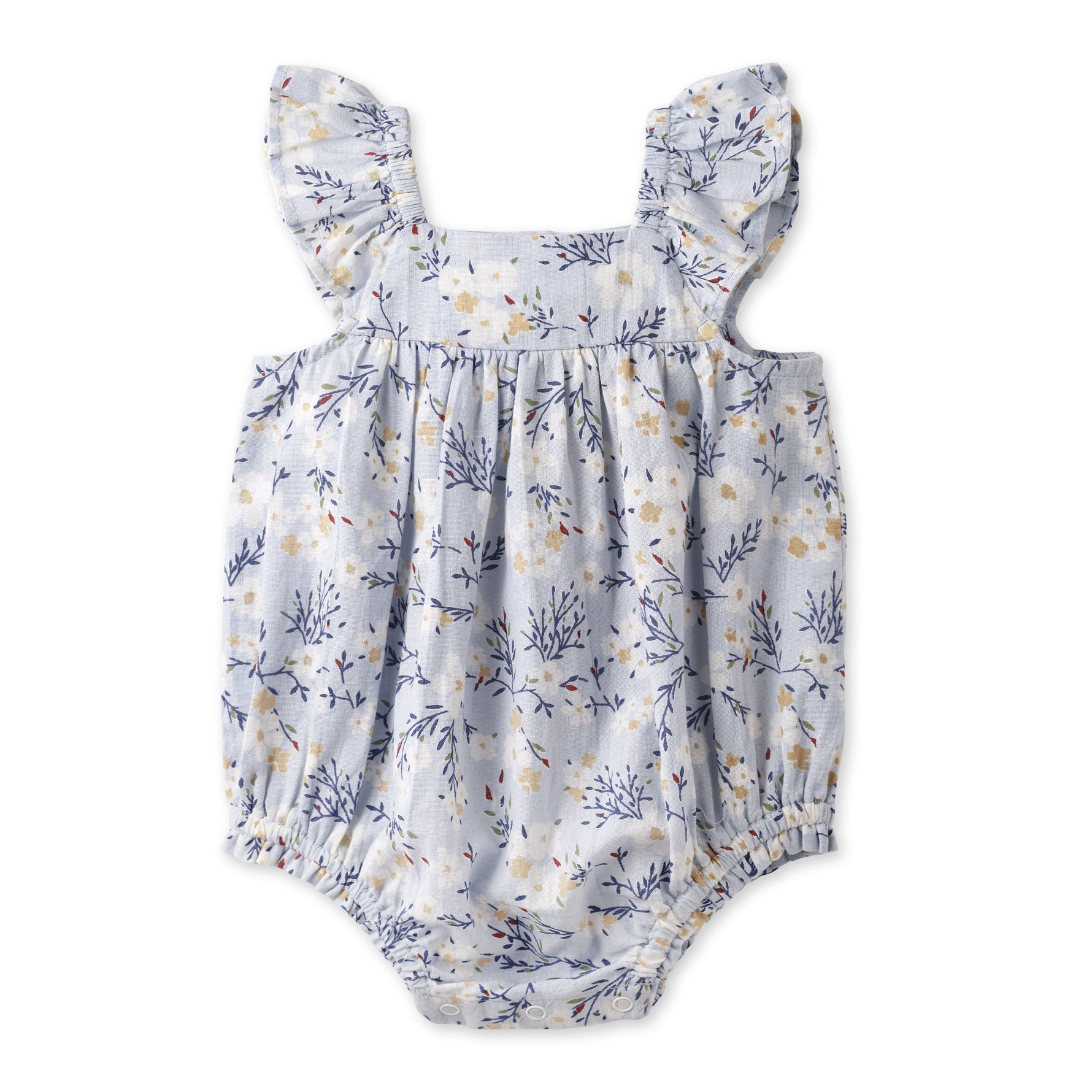 Tesa Babe Baby Girl Blue Floral Bubble Romper – Cotton Linen SunsuitEveretts Place