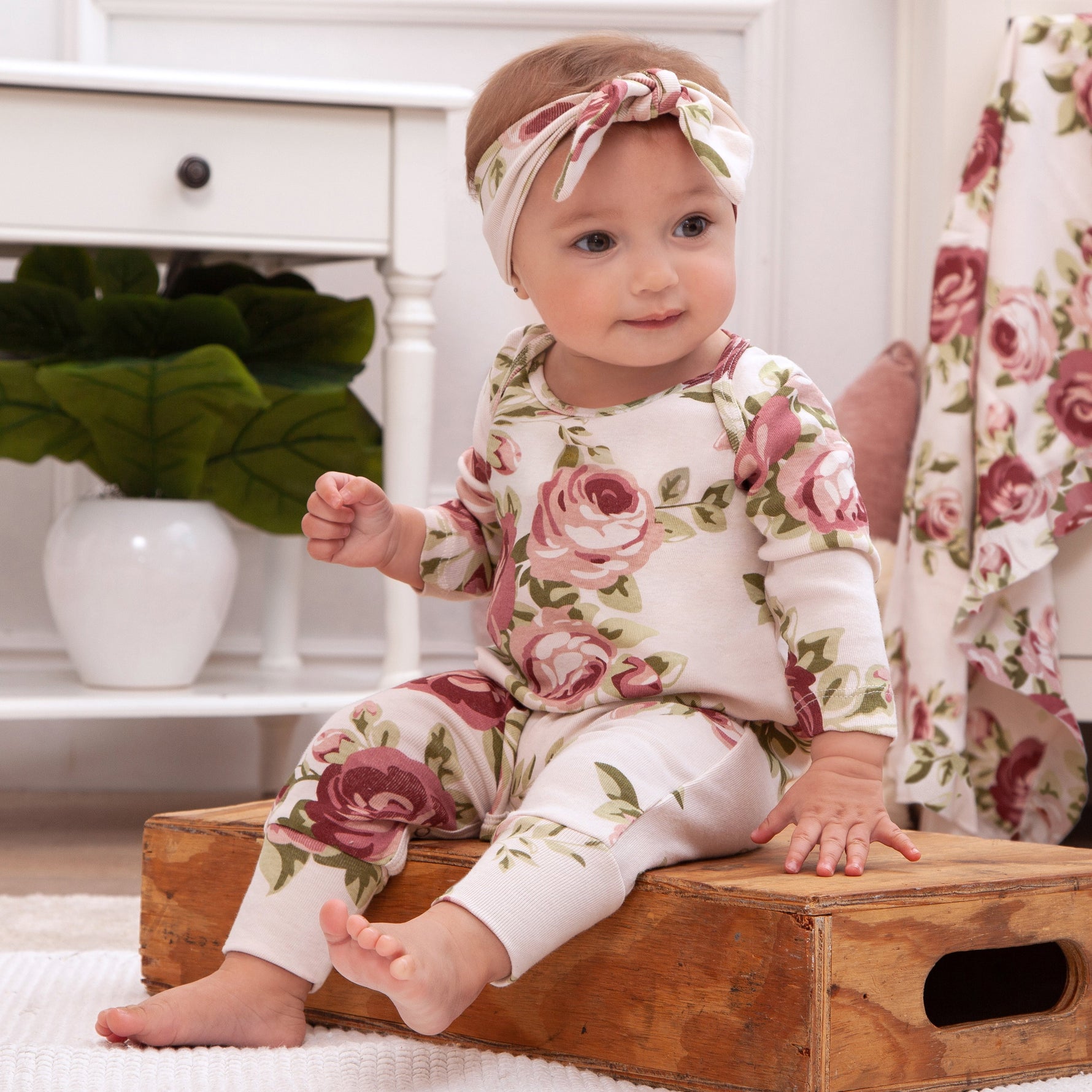Tesa Babe Baby Girl Cabbage Rose Cotton RomperEveretts Place