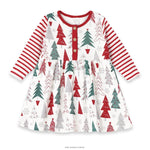 Tesa Babe Baby Girl Christmas Tree Henley Dress Red Stripe Sleeves - Everetts Place Boutique - 
