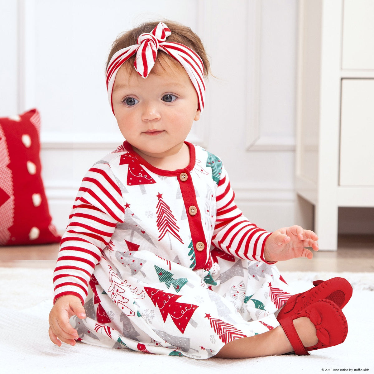 Baby Girl's Christmas Trees Cotton Dress - Sleeve, Baby & Toddler Clothing, Red, Child, Textile | Everetts Place