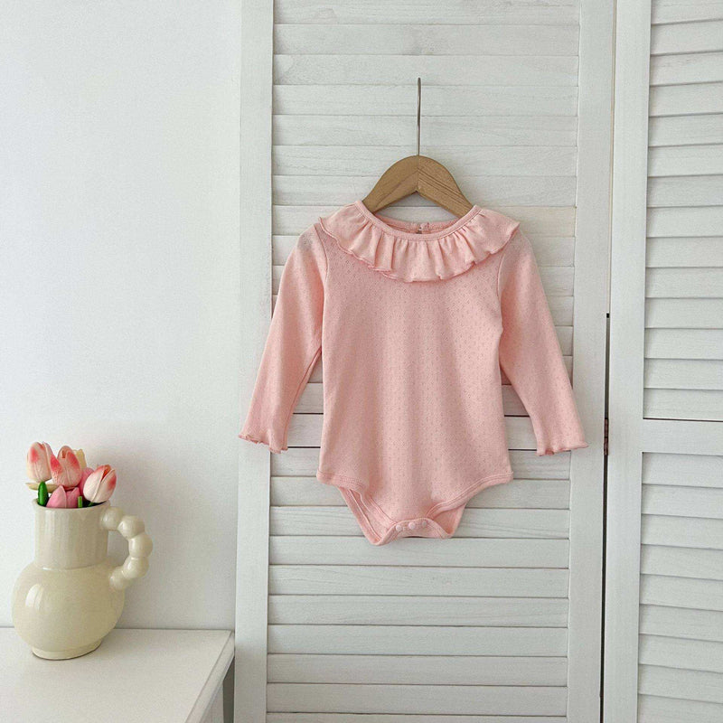 Baby GirlsThis baby girl's long-sleeved bodysuit features a charming scalloped neckline and is available in a variety of colors and sizes. Its adorable hollow-out pattern addsEveretts Place: Online Boutique 